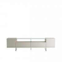 Manhattan Comfort 223251 Celine 85.43 TV Stand with 2 Drawers and Steel Legs in Off White and Nude Mosaic Wood